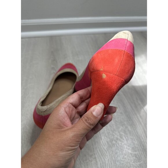 Talbots Shoes Womens Size 8.5 B Suede Pumps Pink Red Tan Block Heel Cap Toe - Picture 9 of 9